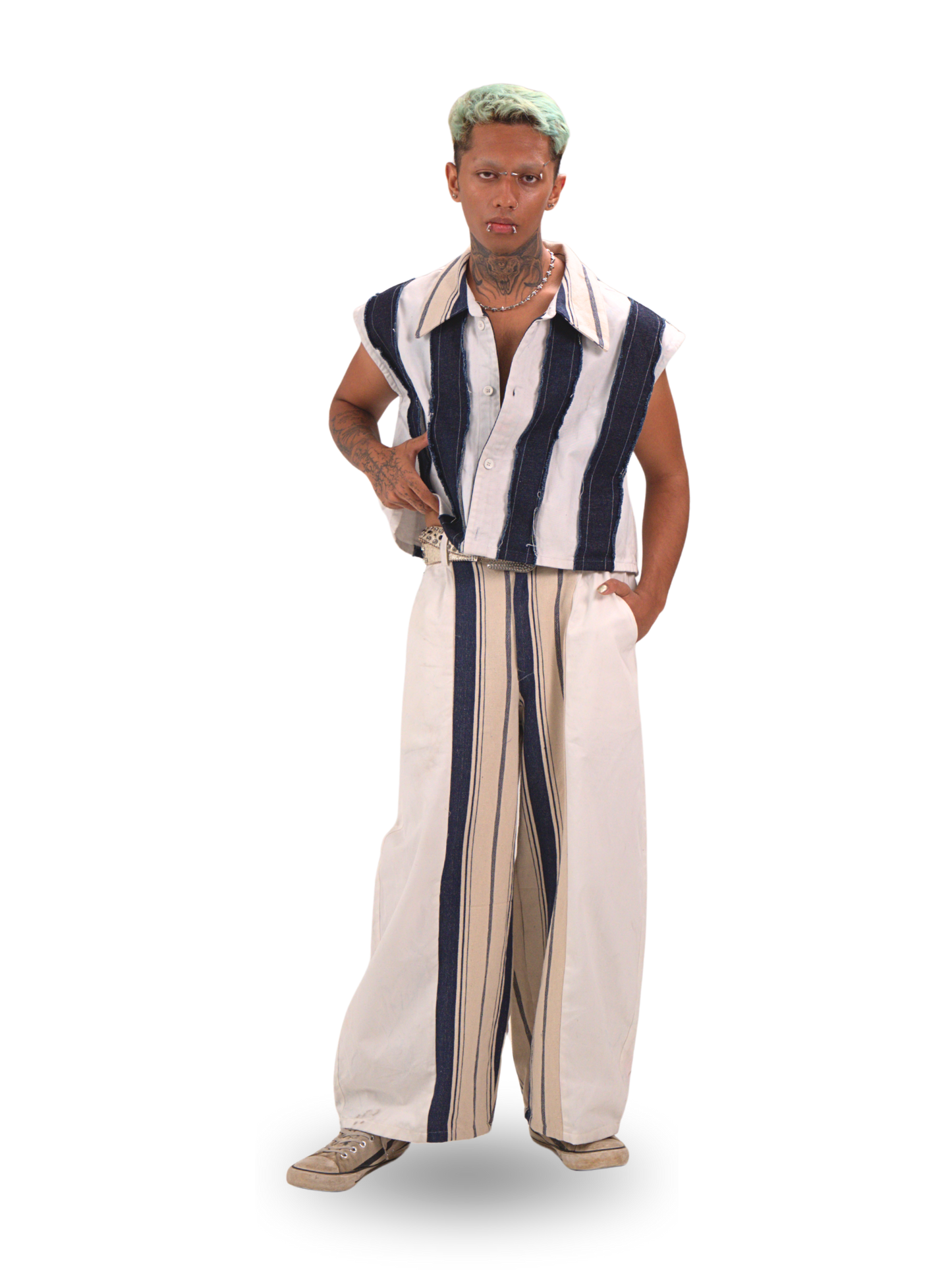STRIPPED INDIGO PANTS