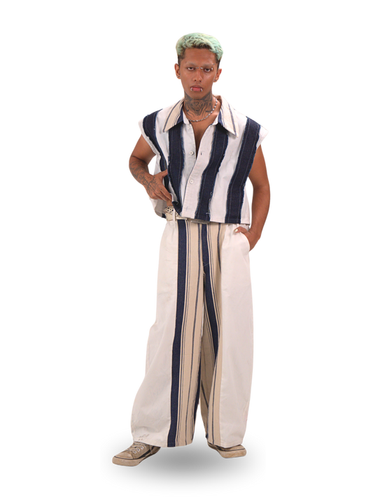 STRIPPED INDIGO PANTS