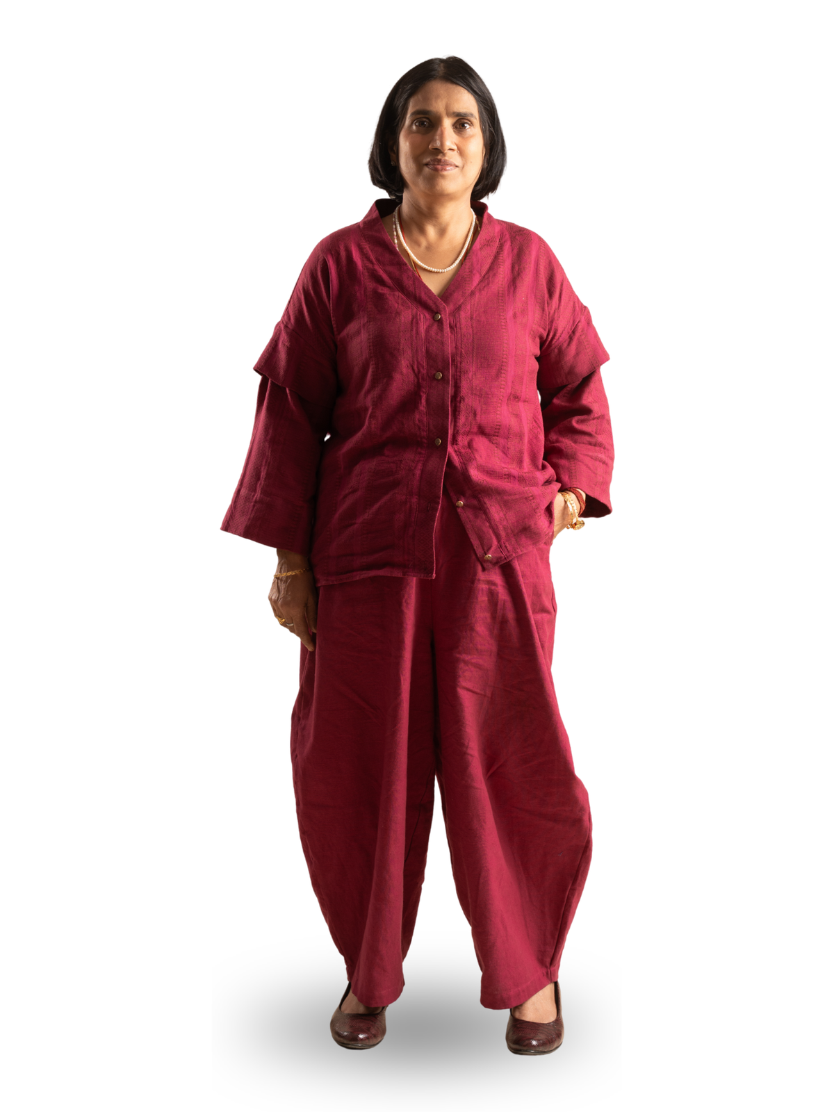 BURGUNDY LAYERED SLEEVE CORD SET