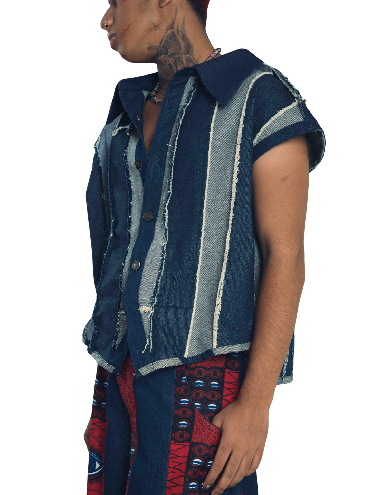 RAW STRIPED DENIM VEST